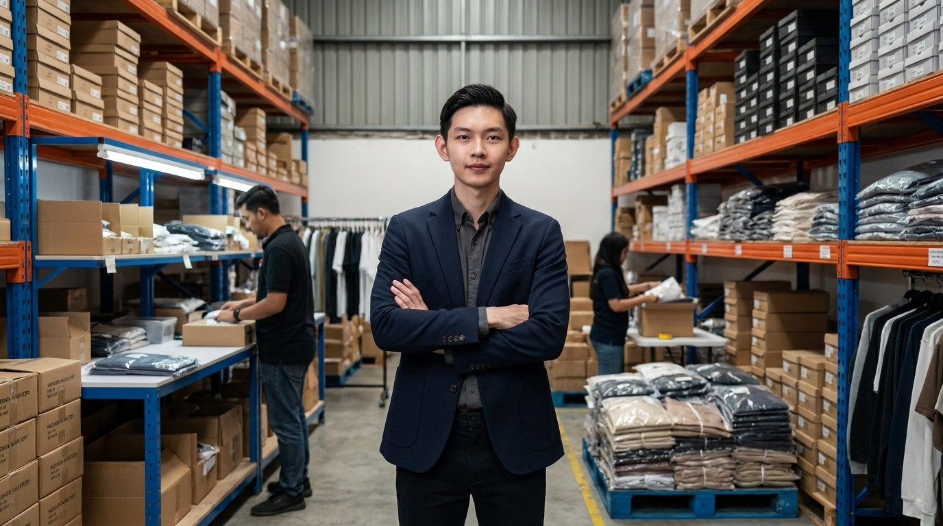 Liong, founder of Liong China Sourcing, at a supplier warehouse in China